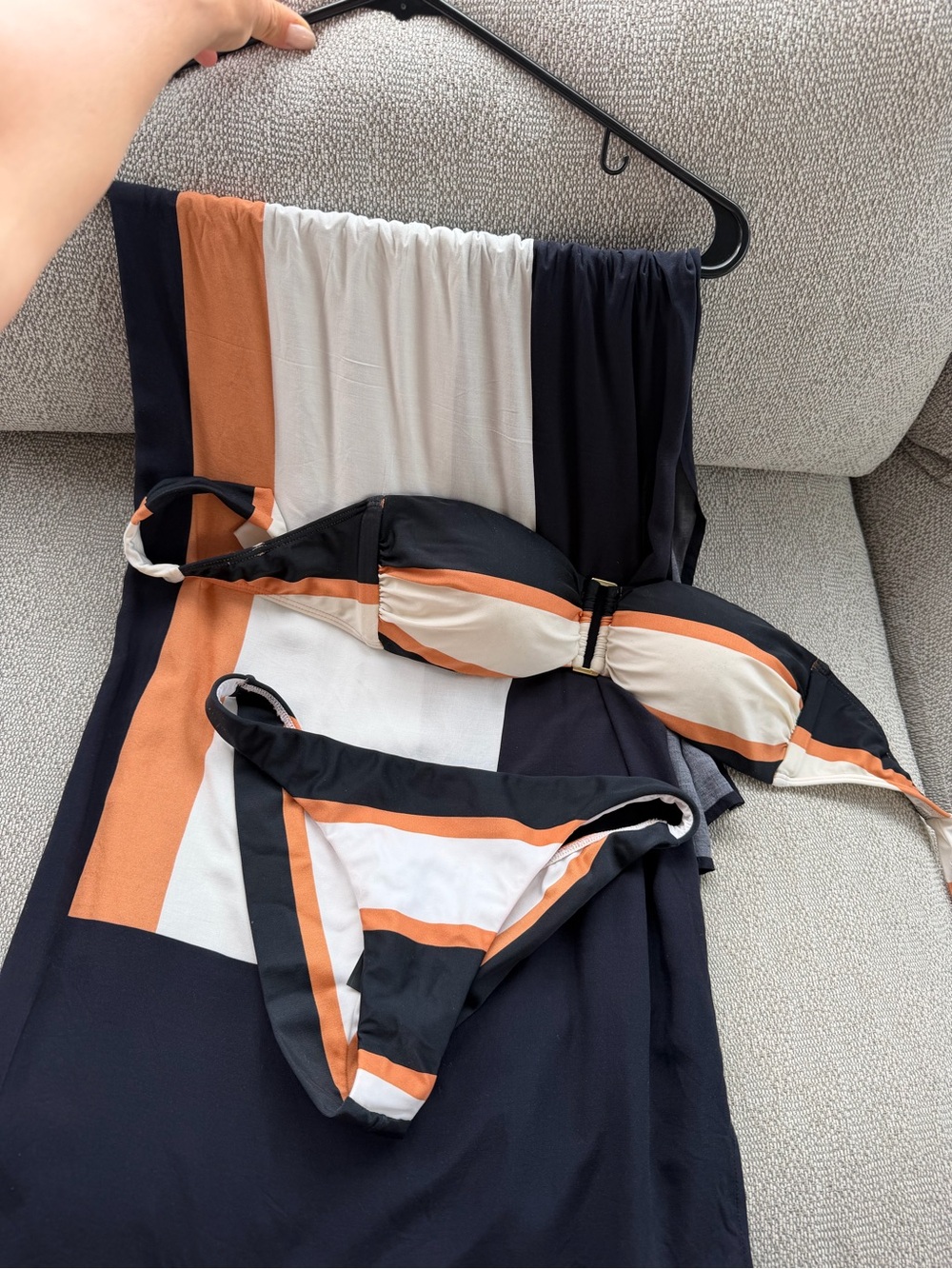 Striped Bandeau Bikini Set in Black, Cream & Rust